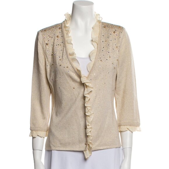 ST. JOHN Black Label Knits Cardigan Size M  Paillates Crystal - Picture 1 of 11